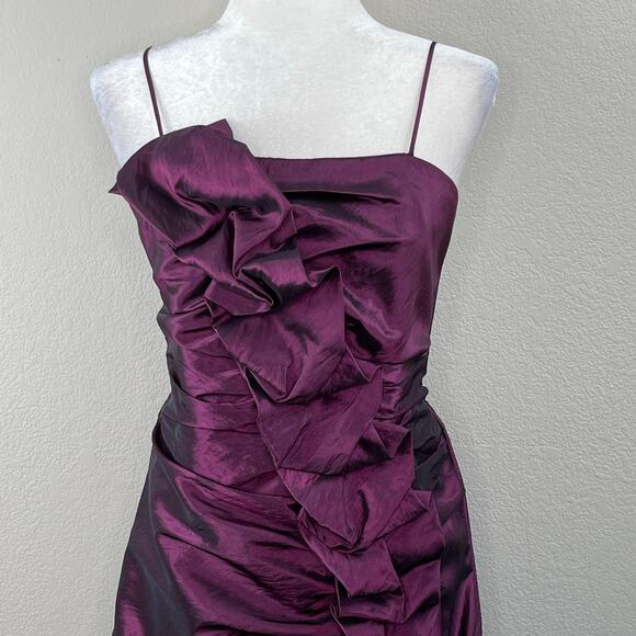Lets Fashion Purple Taffeta Sleeveless Ruched Ruffle Party Mini Dress JR Large - Picture 4 of 13